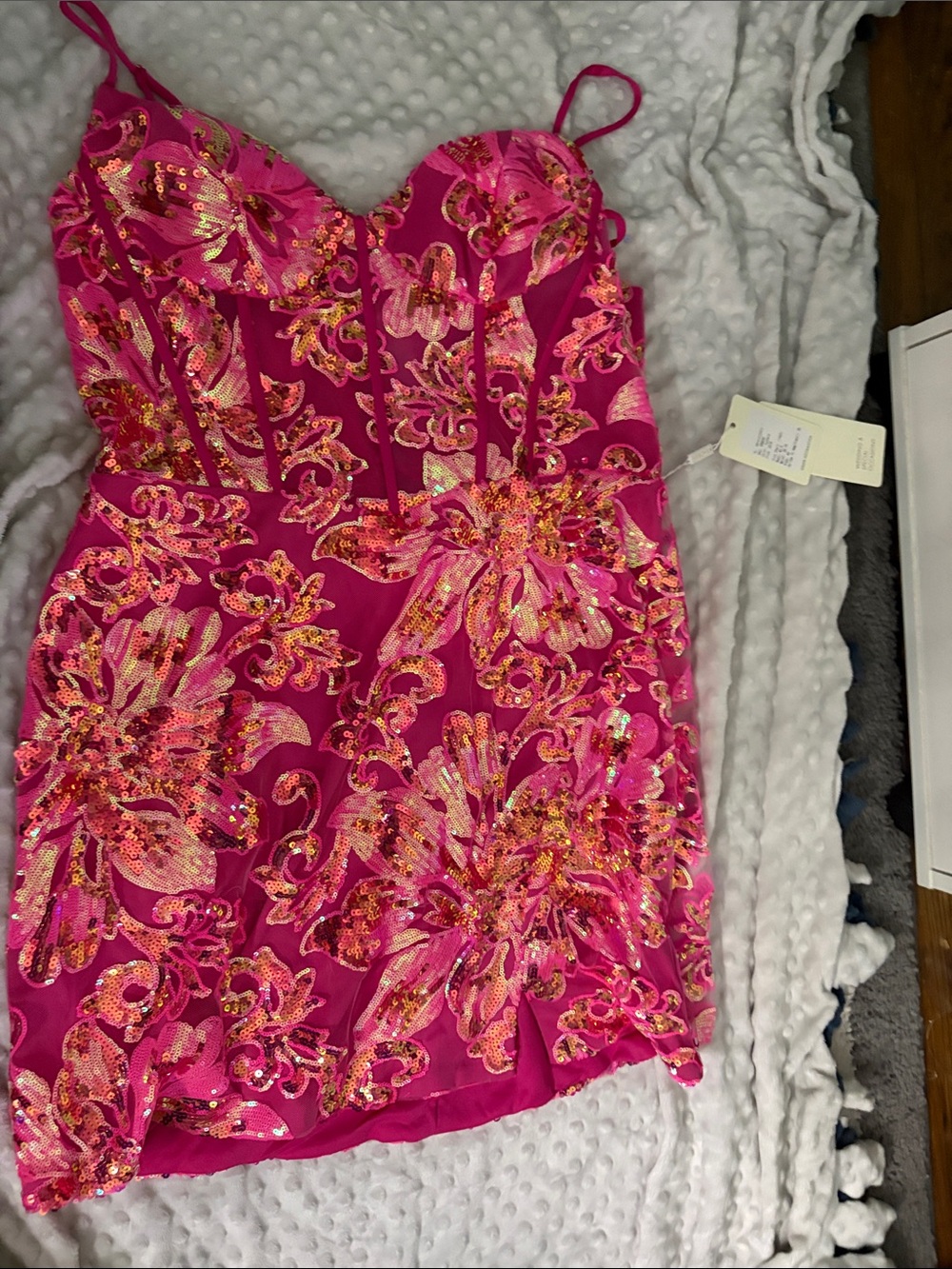 Hot Pink Sequin Floral Bodycon Dress